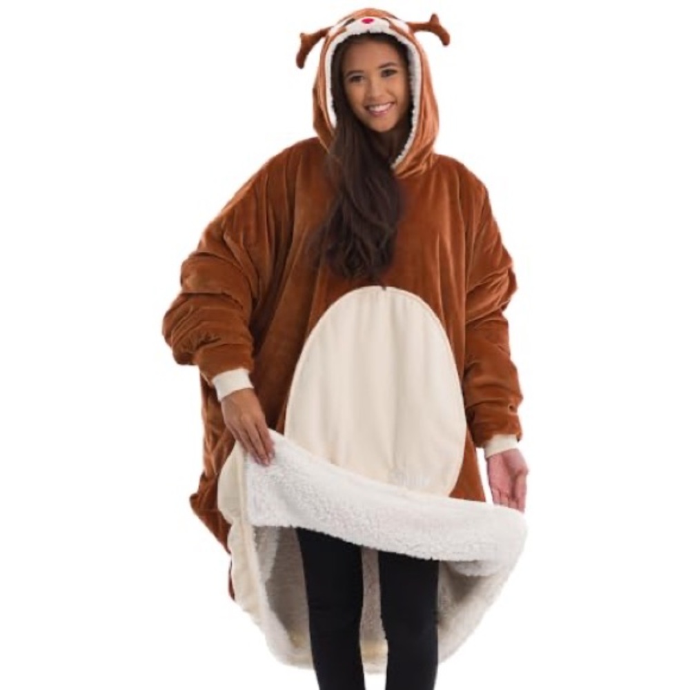 Brown and Cream Reindeer Costume Poncho with Antlers